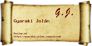 Gyaraki Jolán névjegykártya
